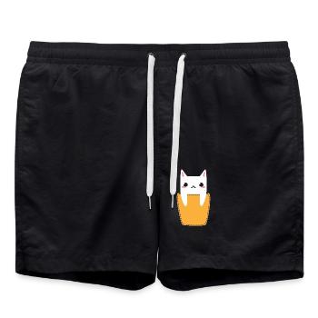 Chat dans la poche poitrine - Short de bain - noir - Devant - AI Model Male 185 light (185cm)