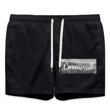 Retro Lettering at a Cornwall Beach England - Swim Trunks - black - Front - AI Model Male 185 light (185cm)