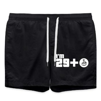 I bin 29 Jahre plus Fuck You Geschenk - Badeshorts - Schwarz - Vorne - AI Model Male 185 light (185cm)