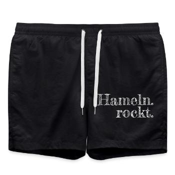 Hameln rockt - Textdesign mit Stadtnamen - Badeshorts - Schwarz - Vorne - AI Model Male 185 light (185cm)