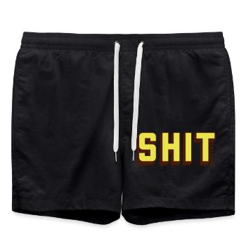 Shit happens Humor Motto - Badeshorts - Schwarz - Vorne - AI Model Male 185 light (185cm)