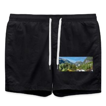 Geiranger panorama Storseterfossen Norwegen - Badeshorts - Schwarz - Vorne - AI Model Male 185 light (185cm)