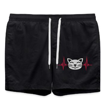 Puls Katze Gesicht glücklich - Badeshorts - Schwarz - Vorne - AI Model Male 185 light (185cm)