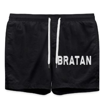 Bratan - Textdesign Bruder Kumpel Jugendsprache - Badeshorts - Schwarz - Vorne - AI Model Male 185 light (185cm)