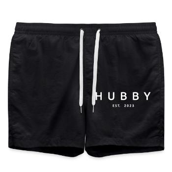 Hubby Est. 2023 Engagement For Groom's Wedding - Swim Trunks - black - Front - AI Model Male 185 light (185cm)