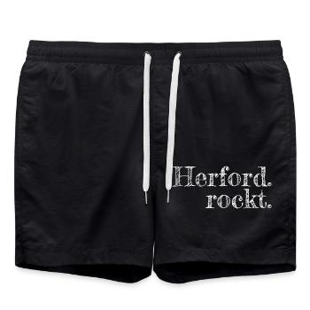 Herford rockt - Textdesign mit Stadtnamen - Badeshorts - Schwarz - Vorne - AI Model Male 185 light (185cm)