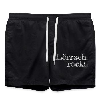 Lörrach rockt - Textdesign mit Stadtnamen - Badeshorts - Schwarz - Vorne - AI Model Male 185 light (185cm)