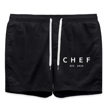 Chef Est. 2023 Graduated Chef Culinary Art Student - Swim Trunks - black - Front - AI Model Male 185 light (185cm)