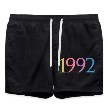 Année 1992, 30 ans, cadeau de 30e anniversaire - Short de bain - noir - Devant - AI Model Male 185 light (185cm)