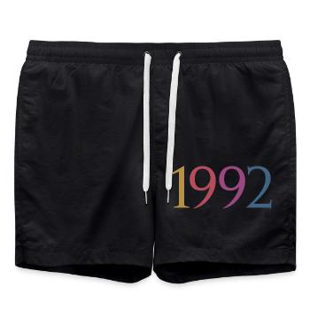 Année 1992, 30 ans, cadeau de 30e anniversaire - Short de bain - noir - Devant - AI Model Male 185 light (185cm)