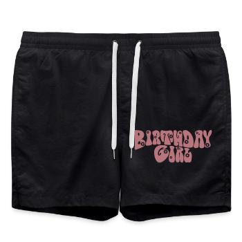 Birthday Girl - Groovy Retro Vintage - Blumen - Badeshorts - Schwarz - Vorne - AI Model Male 185 light (185cm)