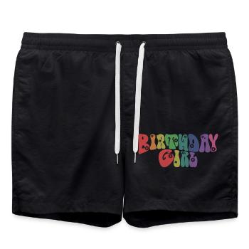 Fille d’anniversaire - Groovy Retro Vintage Flowers - Short de bain - noir - Devant - AI Model Male 185 light (185cm)