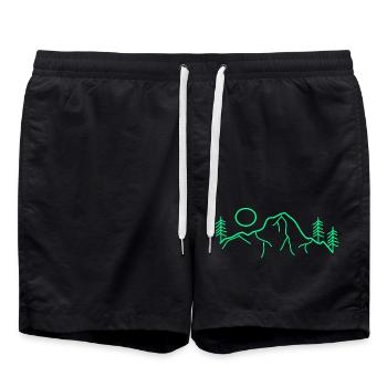 Montagnes, Montagne, Forêt, Nature, Arbres - Short de bain - noir - Devant - AI Model Male 185 light (185cm)