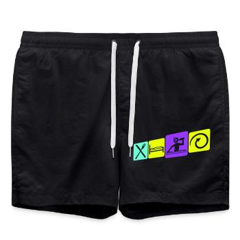 food, sleep, club, techno, music, party, repeat - Swim Trunks - black - Front - AI Model Male 185 light (185cm)