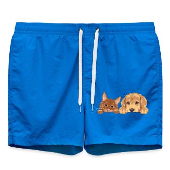 Guckende Ingwerkatze und Golden Retriever Welpe - Badeshorts - Cobalt blue - Vorne