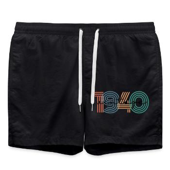 1940's Vintage Retro - Swim Trunks - black - Front - AI Model Male 185 light (185cm)