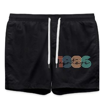 1986 Vintage Retro - Swim Trunks - black - Front - AI Model Male 185 light (185cm)