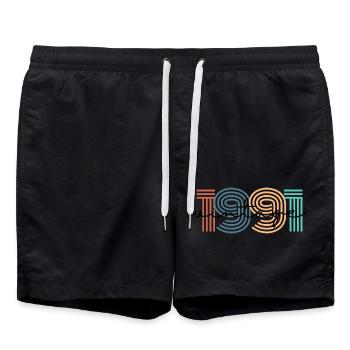 1991 Vintage Retro - Badeshorts - Schwarz - Vorne - AI Model Male 185 light (185cm)