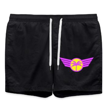palmier logo aile armoiries emblème symbole soleil rose - Short de bain - noir - Devant - AI Model Male 185 light (185cm)