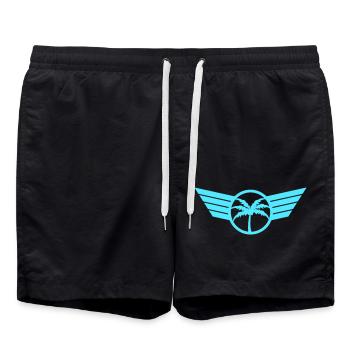 palmier logo aile écusson emblème symbole soleil bleu - Short de bain - noir - Devant - AI Model Male 185 light (185cm)