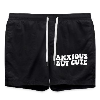 Anxious But Cute Anxiety Fighter Fun - Swim Trunks - black - Front - AI Model Male 185 light (185cm)