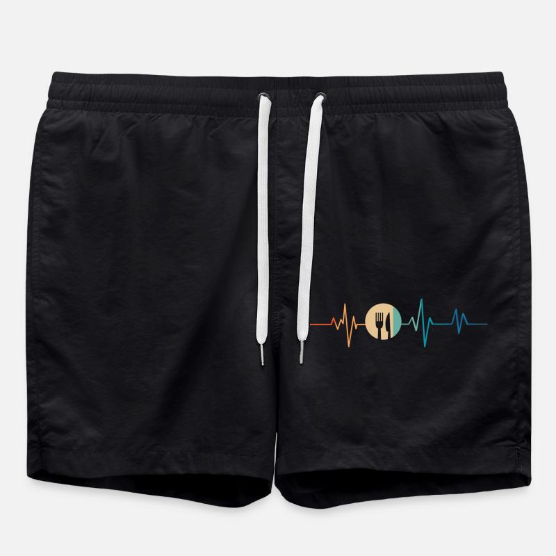 Retro Heartbeat Löffel und Gabel - Badeshorts - Schwarz