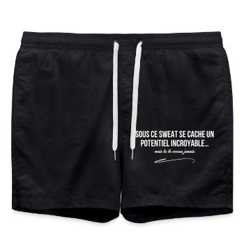 Unter diesem Sweatshirt verbirgt sich unglaubliches Potenzial - Badeshorts - Schwarz - Vorne - AI Model Male 185 light (185cm)