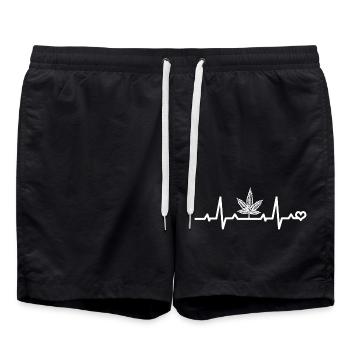 Feuille de chanvre Fréquence cardiaque Fumer Pot Battement de cœur Amour ECG - Short de bain - noir - Devant - AI Model Male 185 light (185cm)