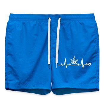 Hemp Leaf Heart Rate Smoking Pot Heartbeat Love ECG - Swim Trunks - cobalt blue - Front