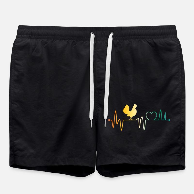 Hühner Herzschlag Hahn - Badeshorts - Schwarz