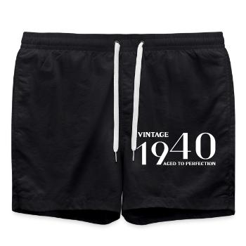 Vintage 1940's aged to perfection - Swim Trunks - black - Front - AI Model Male 185 light (185cm)