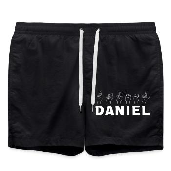 Gebärdensprache Daniel - Badeshorts - Schwarz - Vorne - AI Model Male 185 light (185cm)