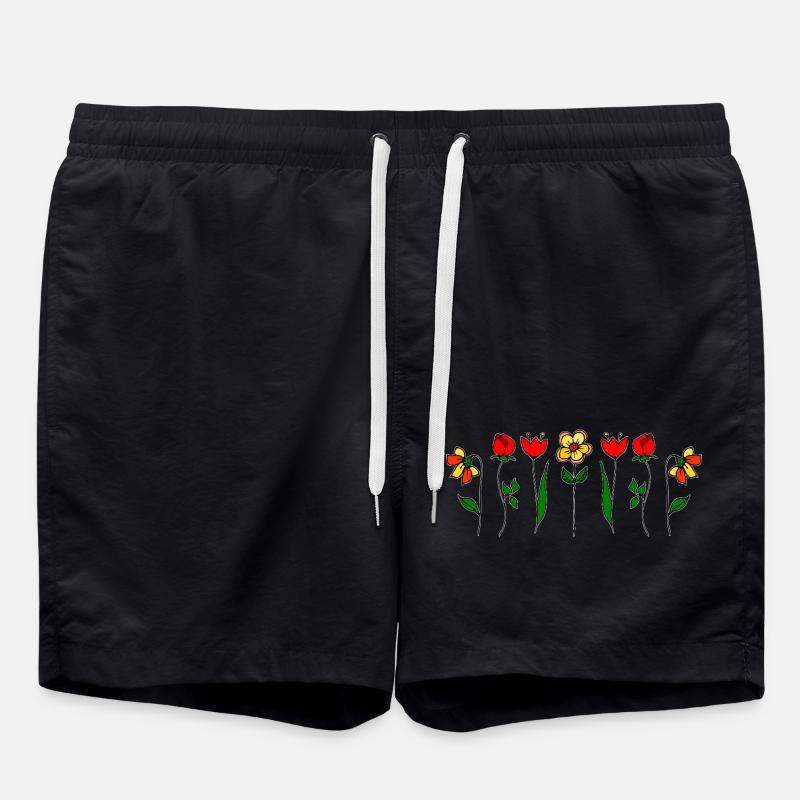 Blumen - Badeshorts - Schwarz