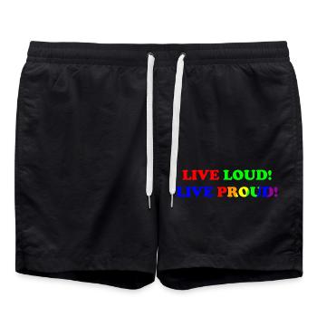 Vivre fort - Vivre fier - LGBTQ+ - gay - lesbienne - Short de bain - noir - Devant - AI Model Male 185 light (185cm)