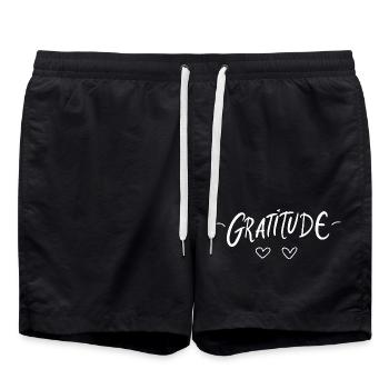 Gratitude – Dankbarkeit Schriftzug Design. - Badeshorts - Schwarz - Vorne - AI Model Male 185 light (185cm)