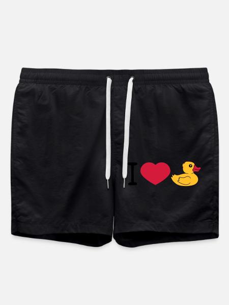 love i love heart squeaky duck rubber duck bath duck - Swim Trunks - black