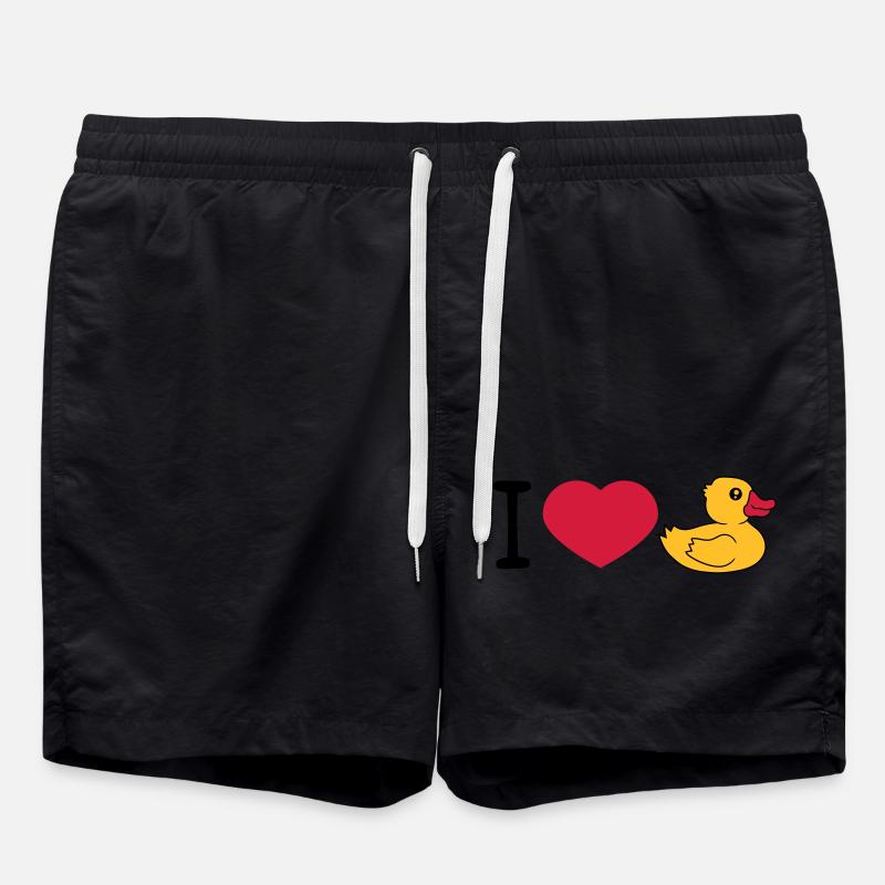 love i love heart squeaky duck rubber duck bath duck - Swim Trunks - black