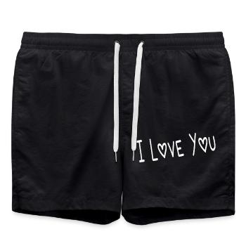 VALENTINE'S DAY. I LOVE YOU. I LOVE YOU. LOVE. LOVE - Swim Trunks - black - Front - AI Model Male 185 light (185cm)