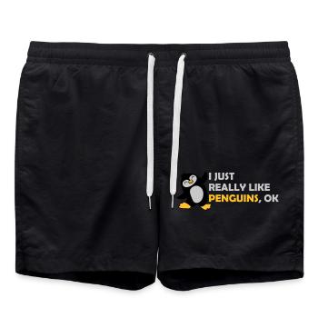I just like penguins - Badeshorts - Schwarz - Vorne - AI Model Male 185 light (185cm)