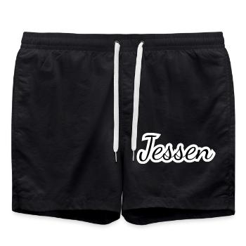 Jessen - Textdesign mit Stadtnamen - Badeshorts - Schwarz - Vorne - AI Model Male 185 light (185cm)