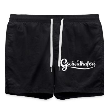 Gscheidhaferl - bayerisch liebevolle Klugscheißer - Badeshorts - Schwarz - Vorne - AI Model Male 185 light (185cm)