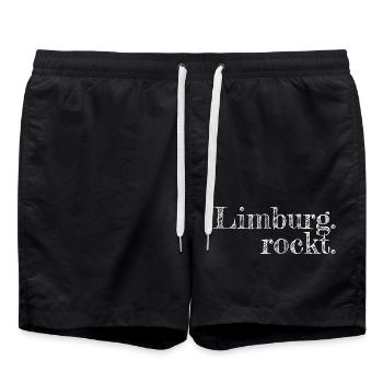 Limburg rockt - Textdesign mit Stadtnamen - Badeshorts - Schwarz - Vorne - AI Model Male 185 light (185cm)