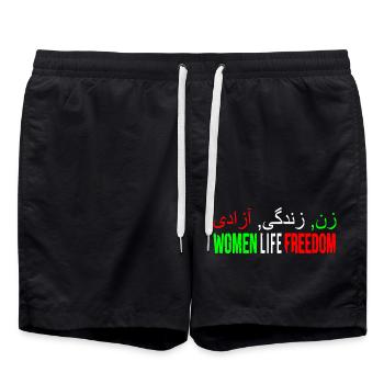 Women life freedom jin jiyan azadi - Short de bain - noir - Devant - AI Model Male 185 light (185cm)