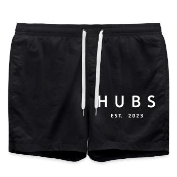 Hubs Est. 2023 Engagement For Groom's Wedding Gift - Swim Trunks - black - Front - AI Model Male 185 light (185cm)