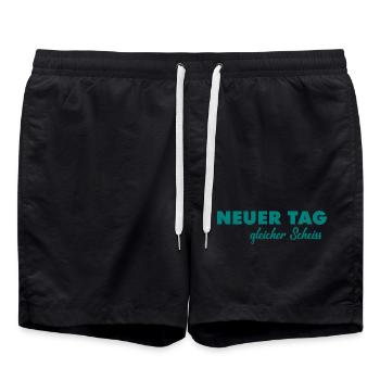 Neuer Tag - Gleicher Scheiss - Scheiß - Badeshorts - Schwarz - Vorne - AI Model Male 185 light (185cm)