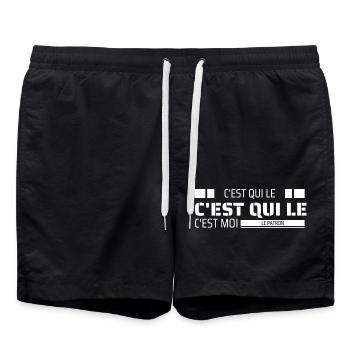 T-Shirt, wer ist der , ich bin der ! - Badeshorts - Schwarz - Vorne - AI Model Male 185 light (185cm)