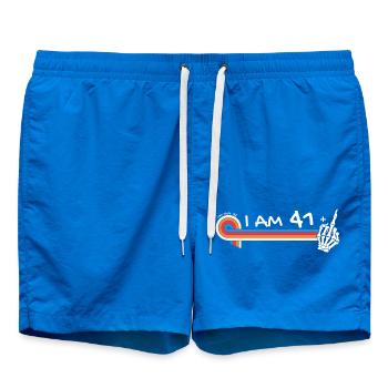 I Am 41 Plus Middle Finger - 42nd Birthday - Swim Trunks - cobalt blue - Front