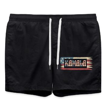 Kamala Harris president american flag retro - Swim Trunks - black - Front - AI Model Male 185 light (185cm)