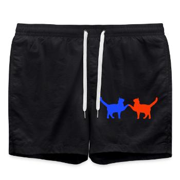 2 Cats Friends Team Two Paws Hands Welcome - Swim Trunks - black - Front - AI Model Male 185 light (185cm)