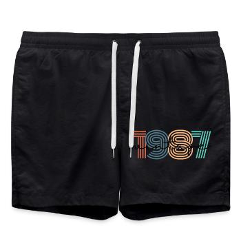 1987 Vintage Retro - Swim Trunks - black - Front - AI Model Male 185 light (185cm)